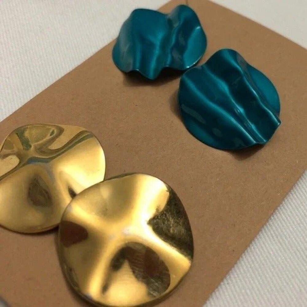 Retro Style Circle Earrings Blue & Gold Tone
